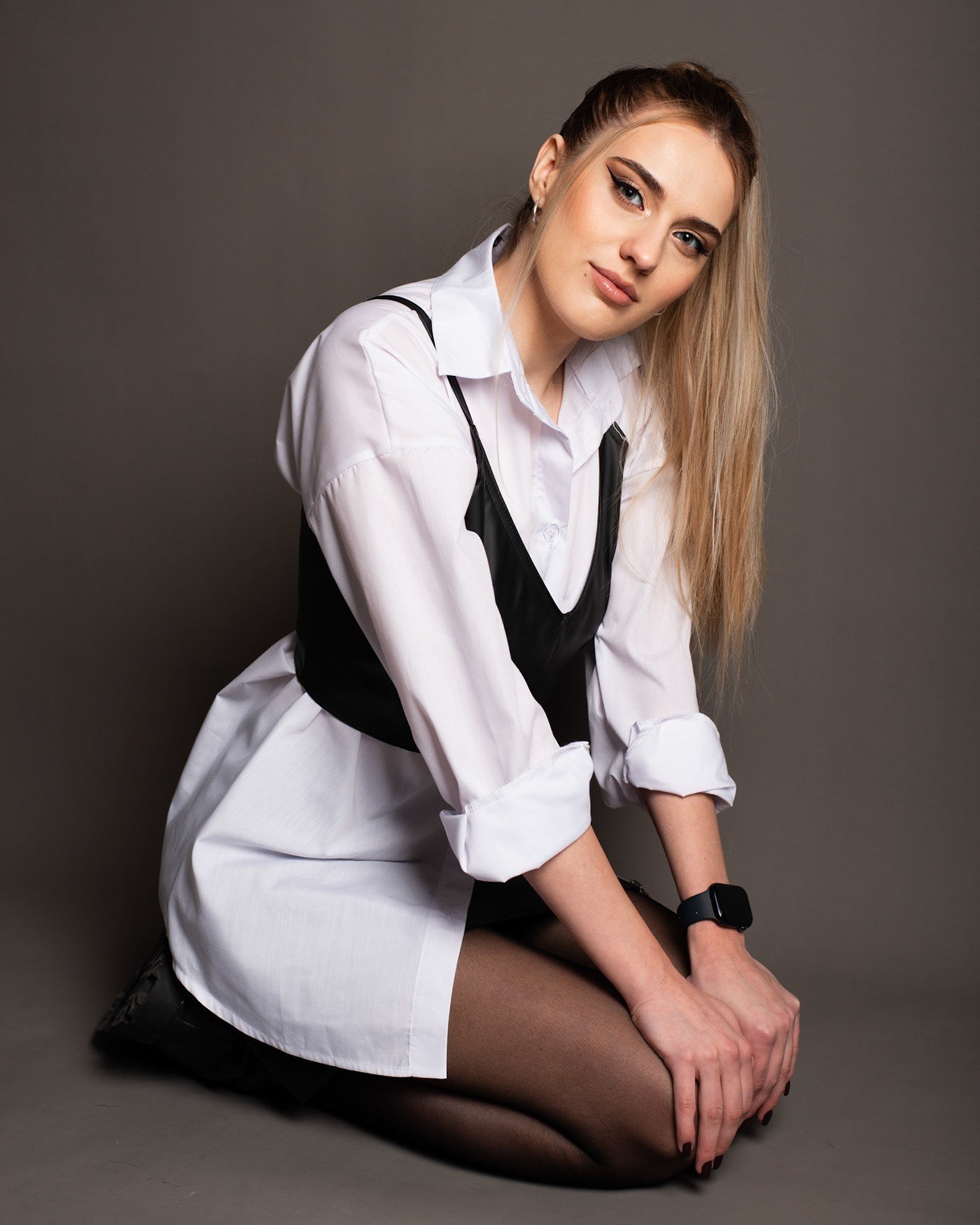 Portrait photography session in a studio with professional lighting
