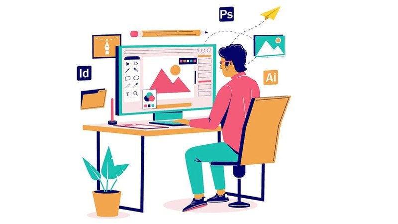 Designer reviewing AI-generated logo concepts and color palettes