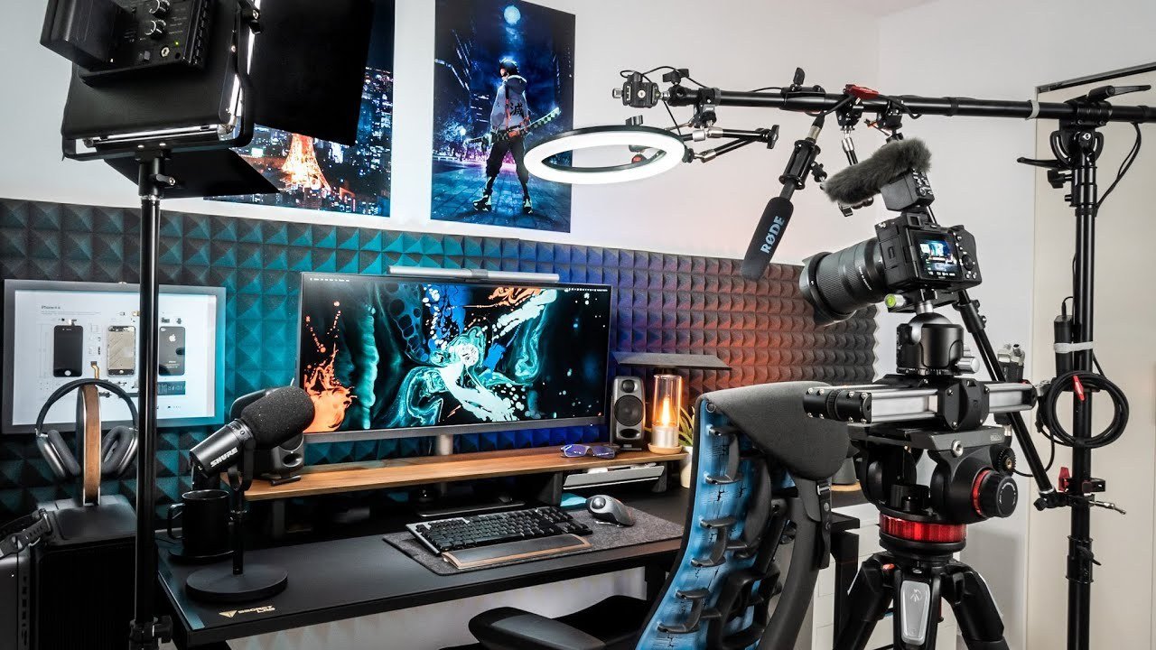 YouTuber recording in a home studio setup