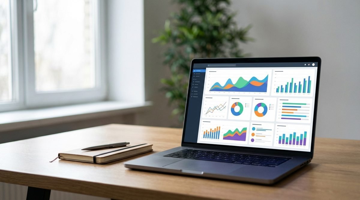 SEO analytics charts on laptop