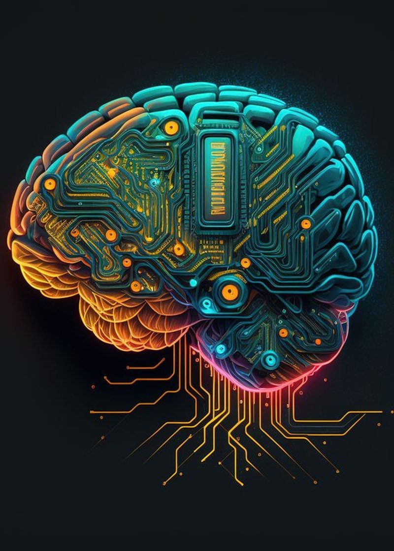 Digital illustration of an AI brain with glowing neural circuits
